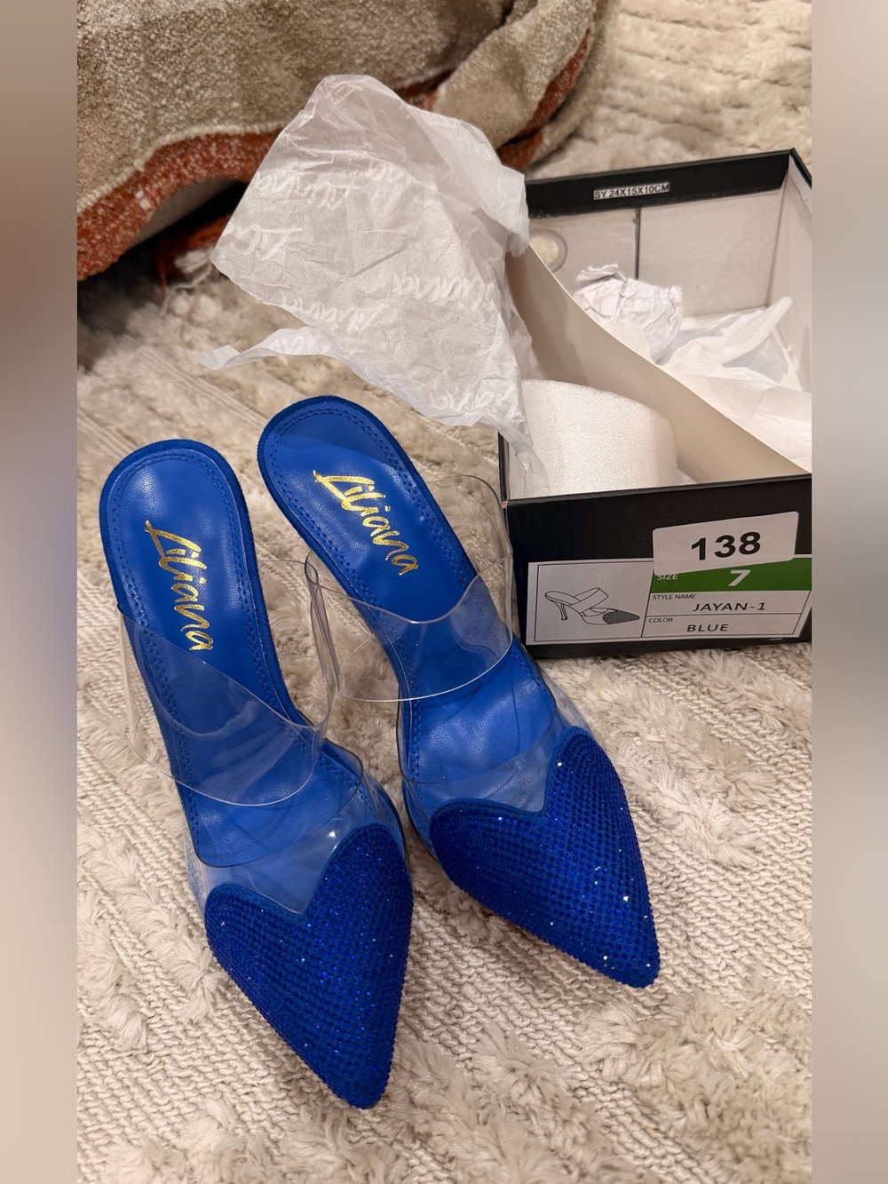 Liliana Cobalt Blue Pointed Mules with Clear Straps